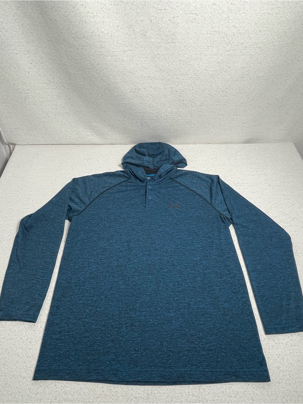 Under Armour HeatGear Men's Hooded Henley Button Pullover Hoodie Teal Lg.SKU#566